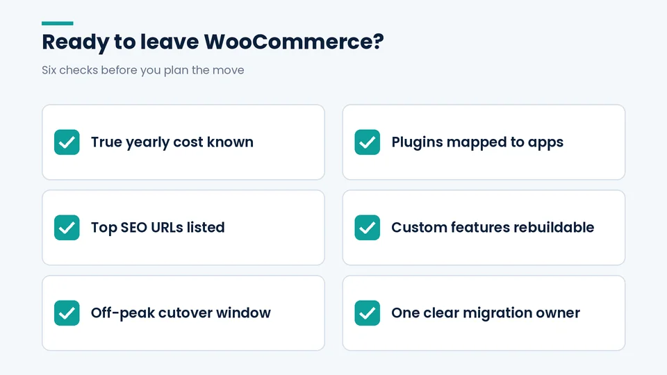 Six-point checklist for deciding whether you are ready to move from WooCommerce to Shopify